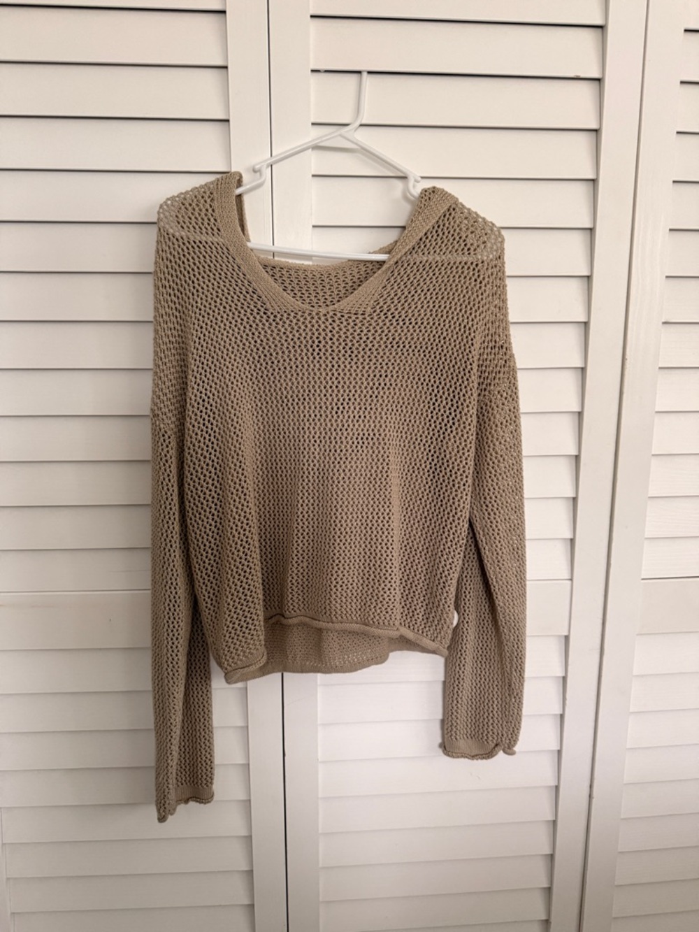 Lightweight Open Knit Hooded Sweater - Beige